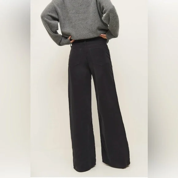 NWT Reformation Women's Eden Corduroy Black Wide-Leg Pants Sz 28 MSRP:$198 - Picture 2 of 8